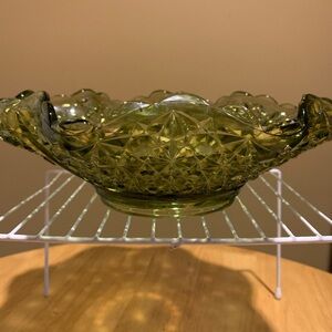 Vintage Daisy & Button Green Heavy Glass Bowl